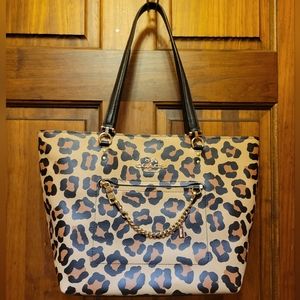 PRICE DROP Coach Town Car Ocelot Leopard Print Tote Leather Tan, Brown & Black